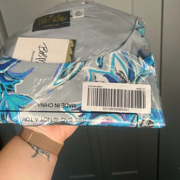 Bob Mackie NWT Gray Blue Floral Blouse Kaftan Top women’s plus size 2X - Picture 7 of 7